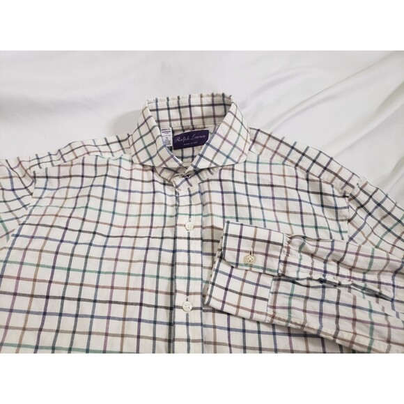 Ralph Lauren Purple Label Flannel Tattersall Shirt Mens Medium 15 Italy Made - Picture 1 of 12